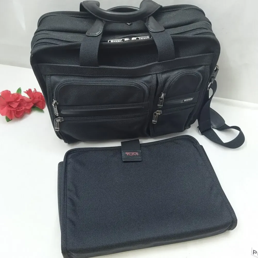 Tumi Two Way Black Nylon Expandable Organizer Business Briefcase Crossbody Bag